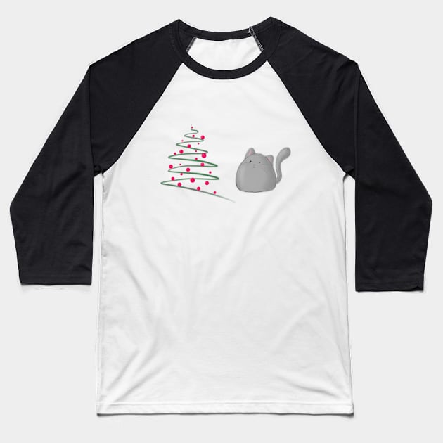 Cute fluffy fat cat with Xmas tree- cats lover Baseball T-Shirt by Vane22april